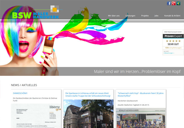 BSW Malerhandwerk Handwerkerwebseite - individuell gestaltete Handwerker-Homepage mit CMS