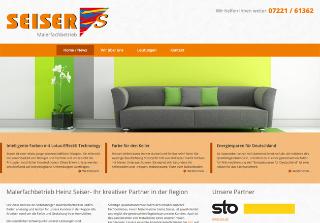Malerbetrieb Seiser Handwerkerwebseite - individuell gestaltete Handwerker-Homepage mit CMS